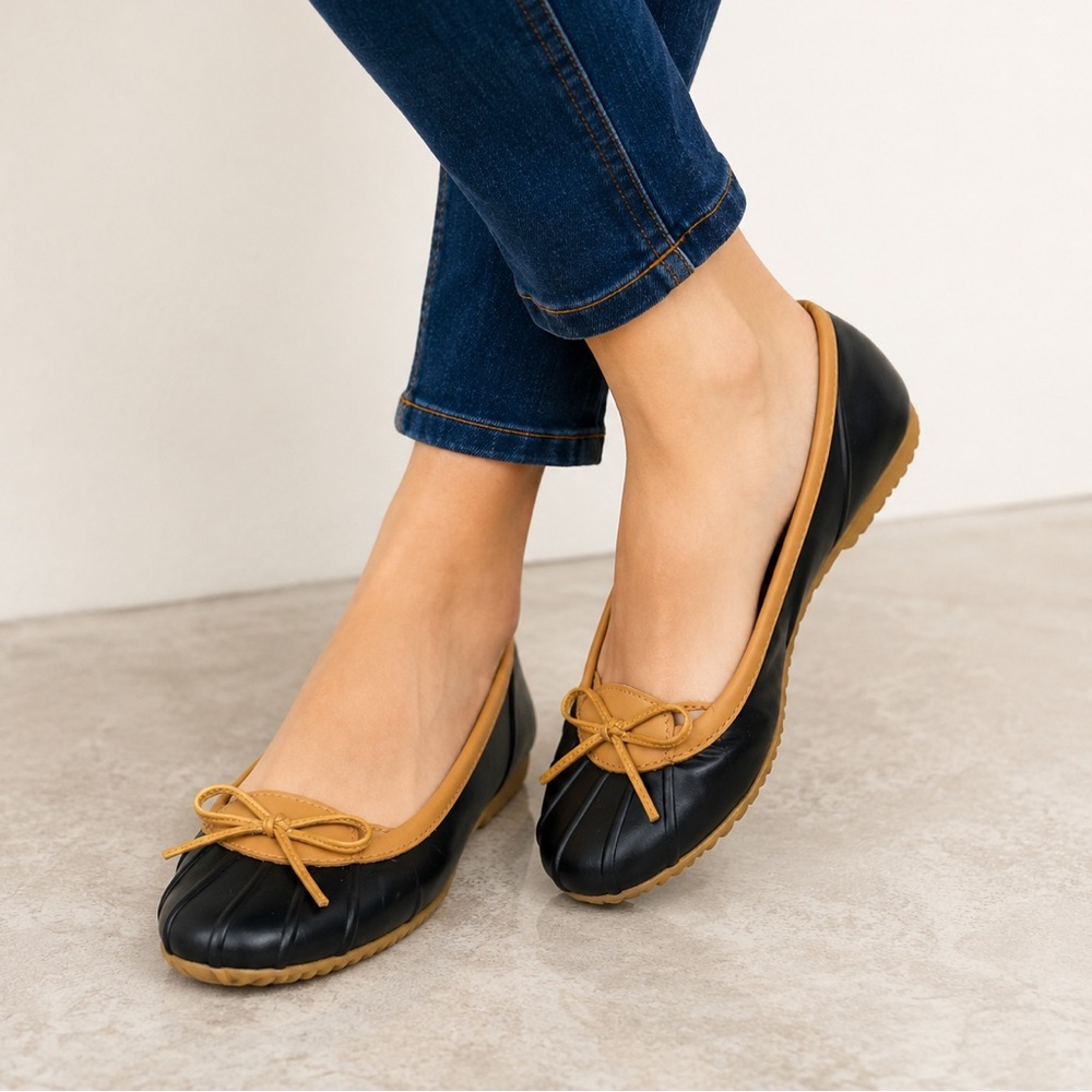 Chooka Womens 9 Duck Skimmer Black Rubber Waterproof Ballet Flats